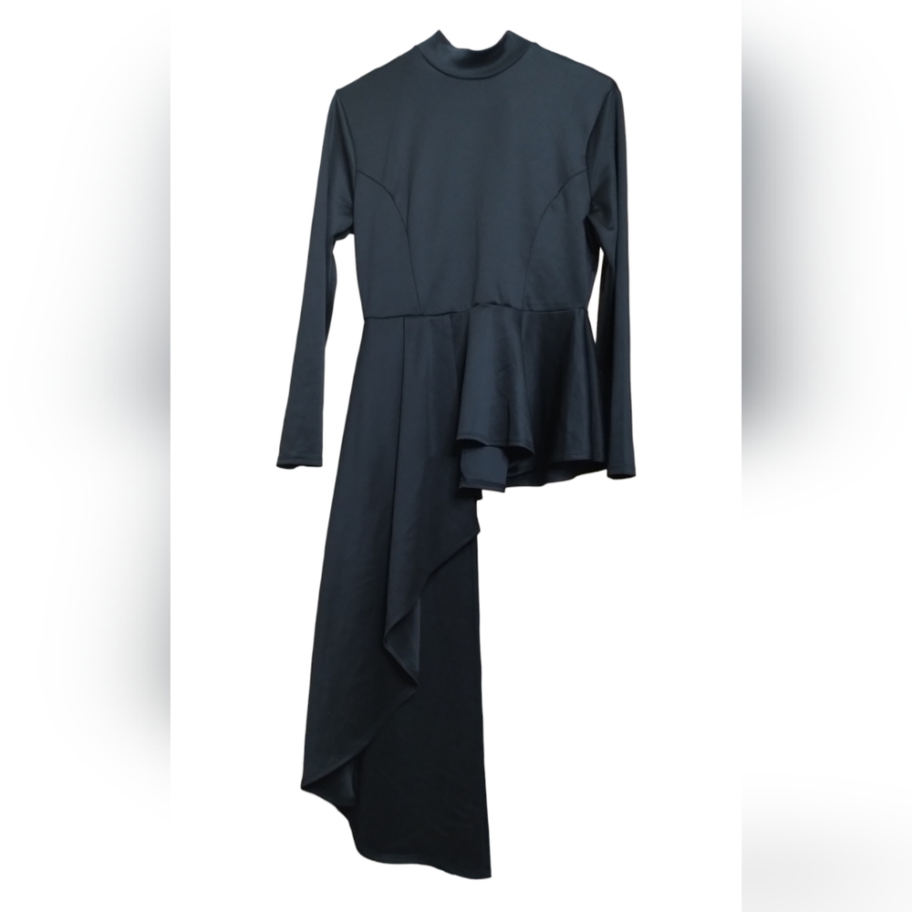 -119 Quum Asymmetrical Dress Black  For Women Size 1XL stretch Mockneck